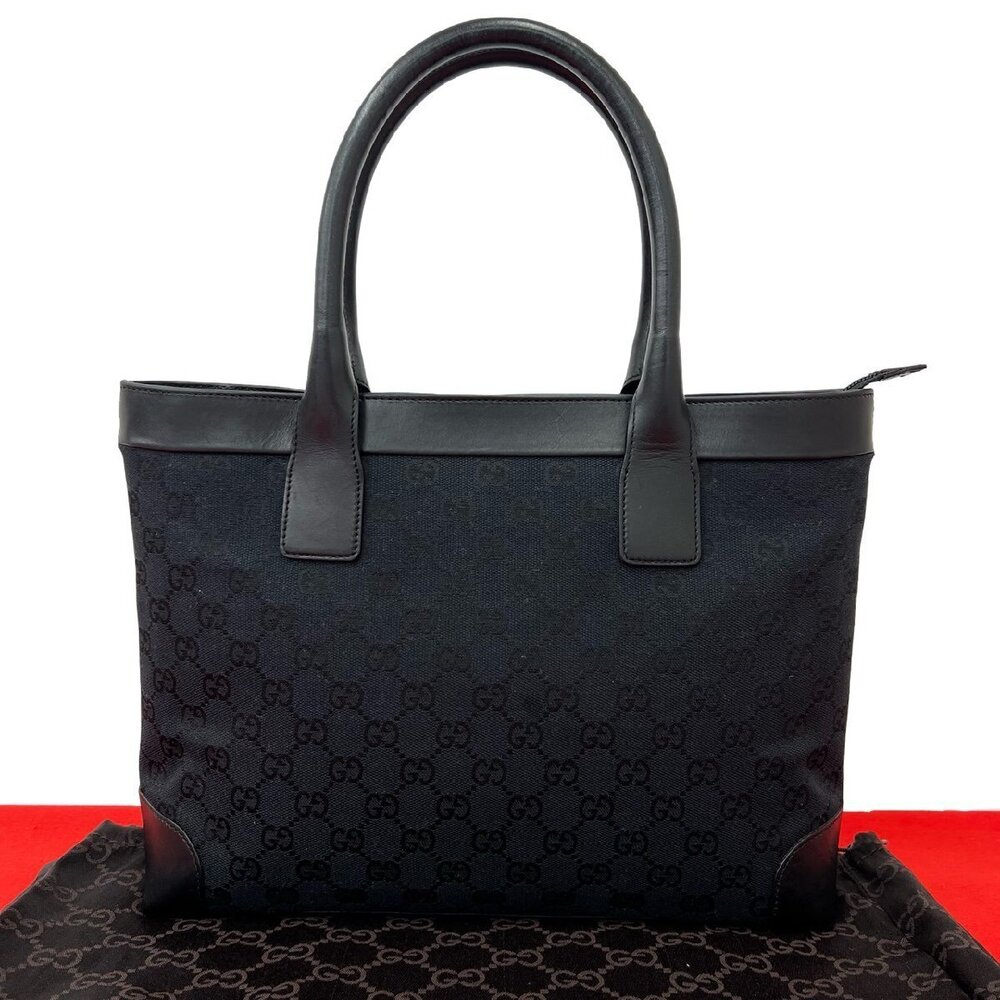 GUCCI GG canvas leather handbag tote Boston black - Picture 2 of 10
